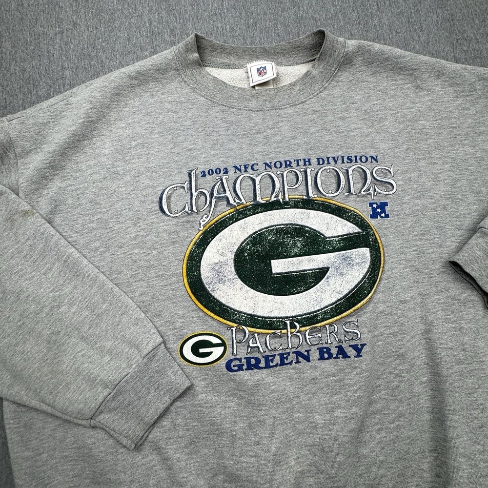 Green Bay Packers 2002 NFC Champions Crewneck Sweatshirt Mens Sz 3XL Gray Vtg‎